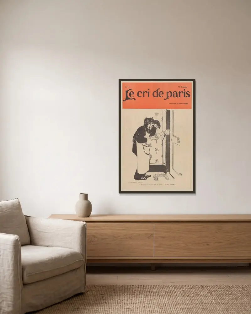 Monsieur, c’est votre Cri de Paris… et le l Janvier av Félix Vallotton inramad på en vägg