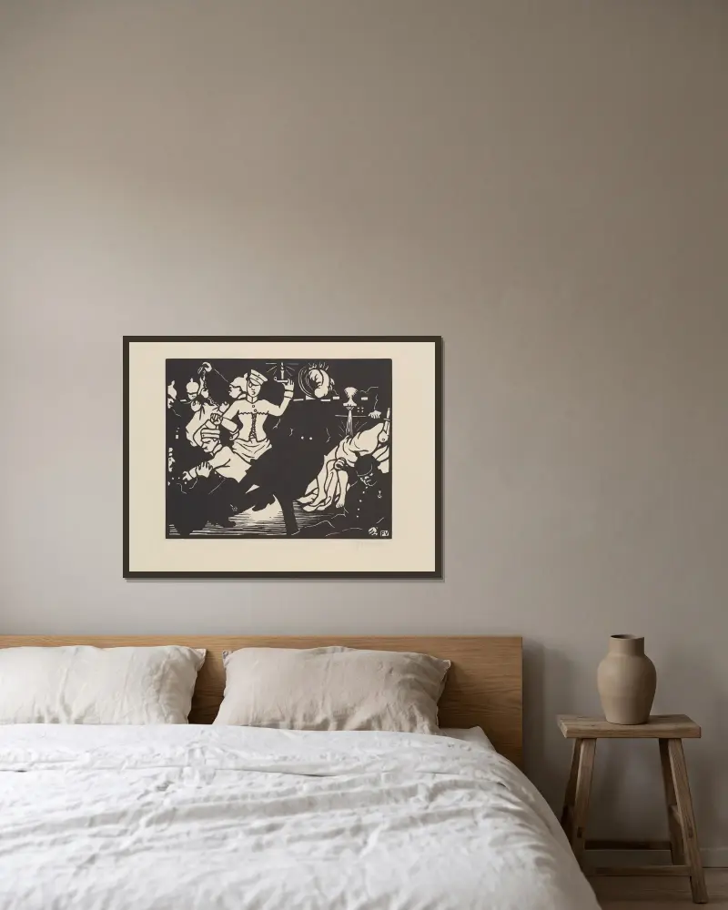 Das Gelage von Félix Vallotton gerahmt an einer Wand