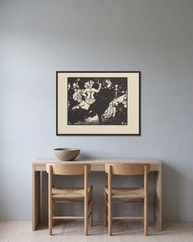 Das Gelage von Félix Vallotton gerahmt an einer Wand