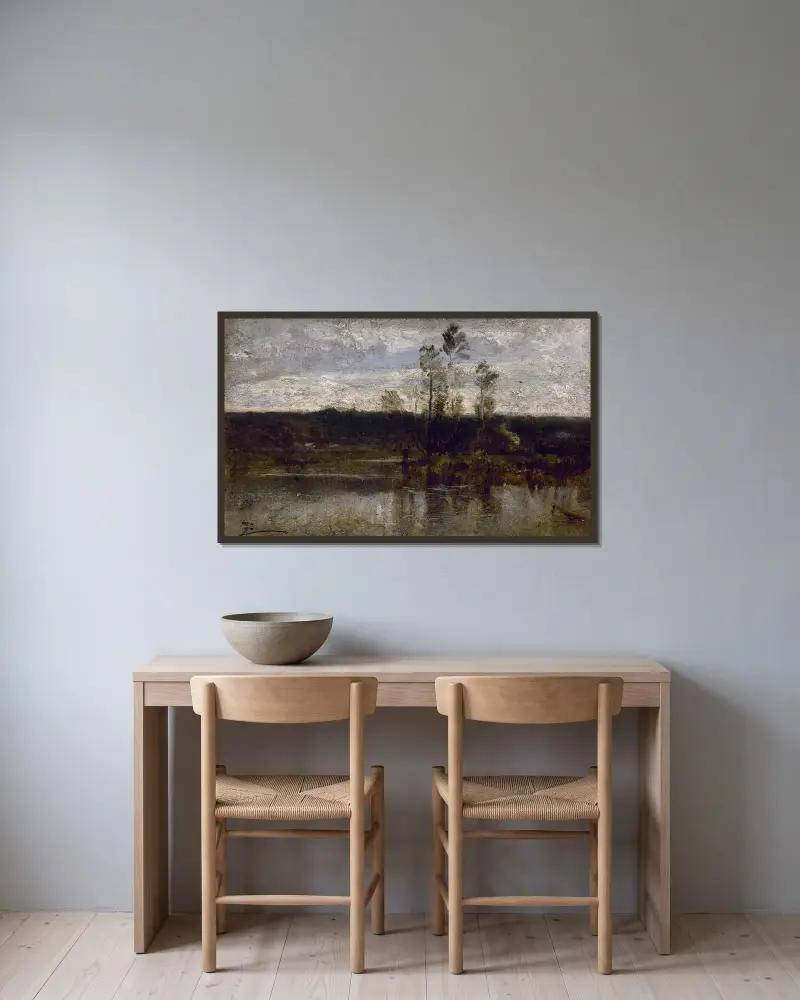 Bord de rivière av Félix Ziem inramad på en vägg