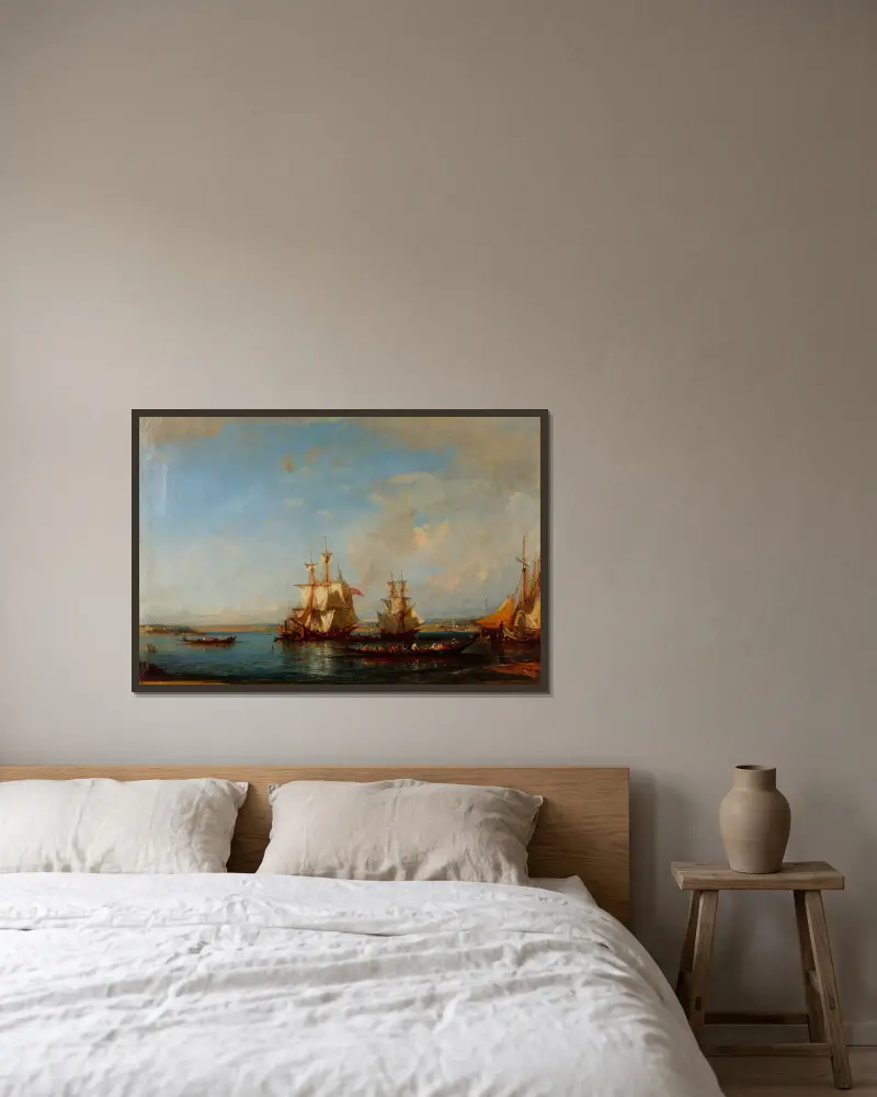 Caiques and Sailboats at the Bosphorus av Félix Ziem inramad på en vägg