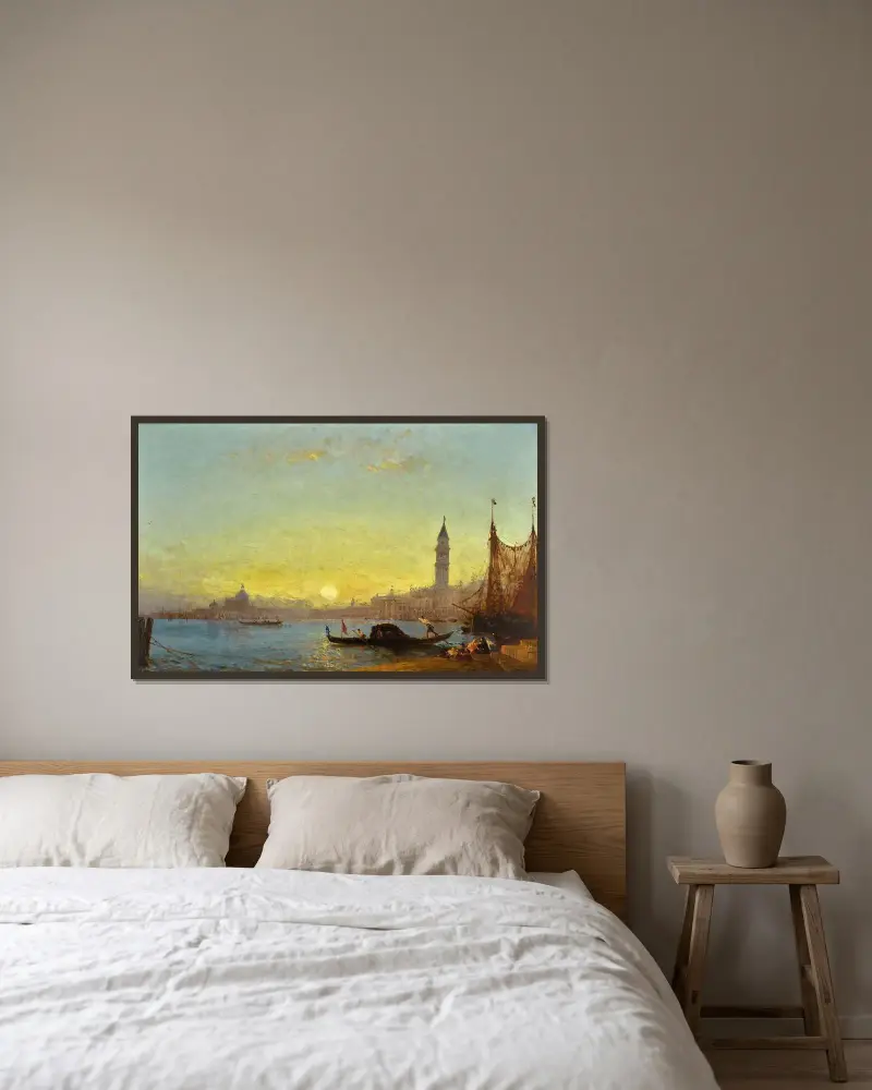 Solnedgång i Venedig av Félix Ziem inramad på en vägg