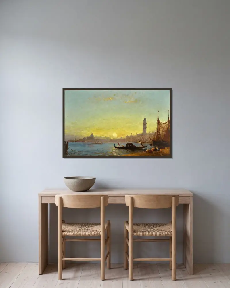 Solnedgång i Venedig av Félix Ziem inramad på en vägg