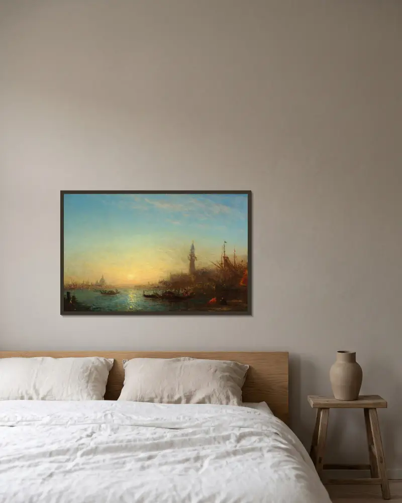Solnedgång vid Quai des Esclavons av Félix Ziem inramad på en vägg