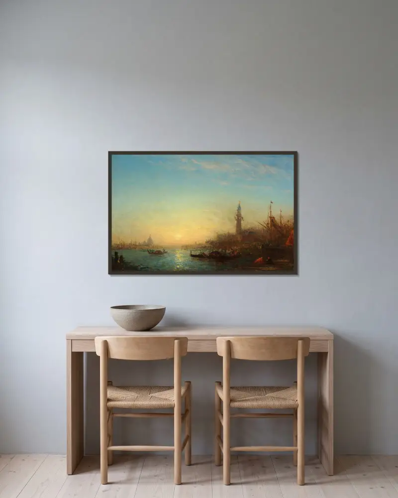 Solnedgång vid Quai des Esclavons av Félix Ziem inramad på en vägg