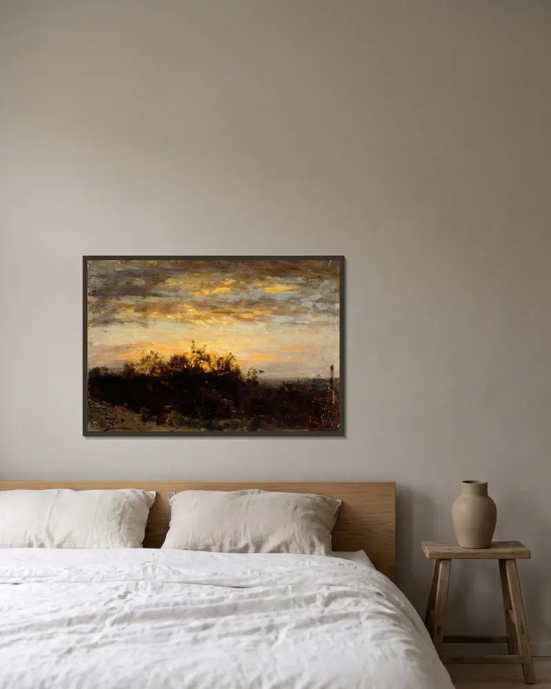 Solnedgång av Félix Ziem inramad på en vägg