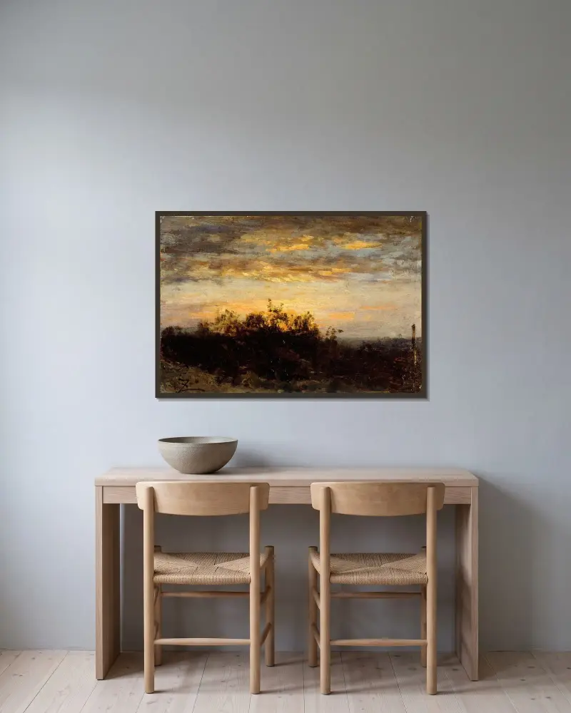 Solnedgång av Félix Ziem inramad på en vägg