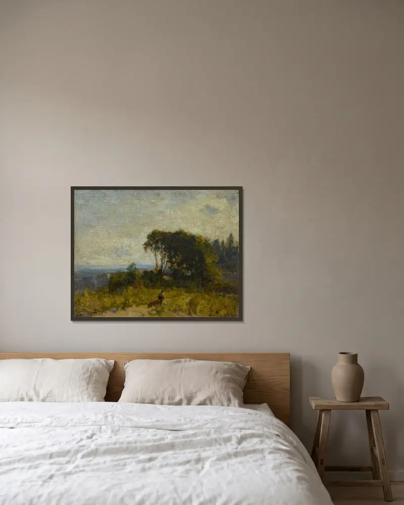 Omgivningar kring Barbizon av Félix Ziem inramad på en vägg