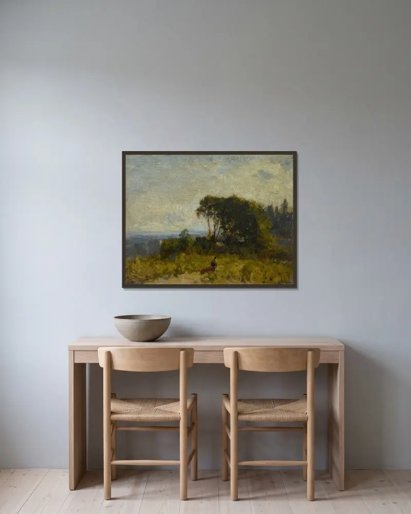Omgivningar kring Barbizon av Félix Ziem inramad på en vägg