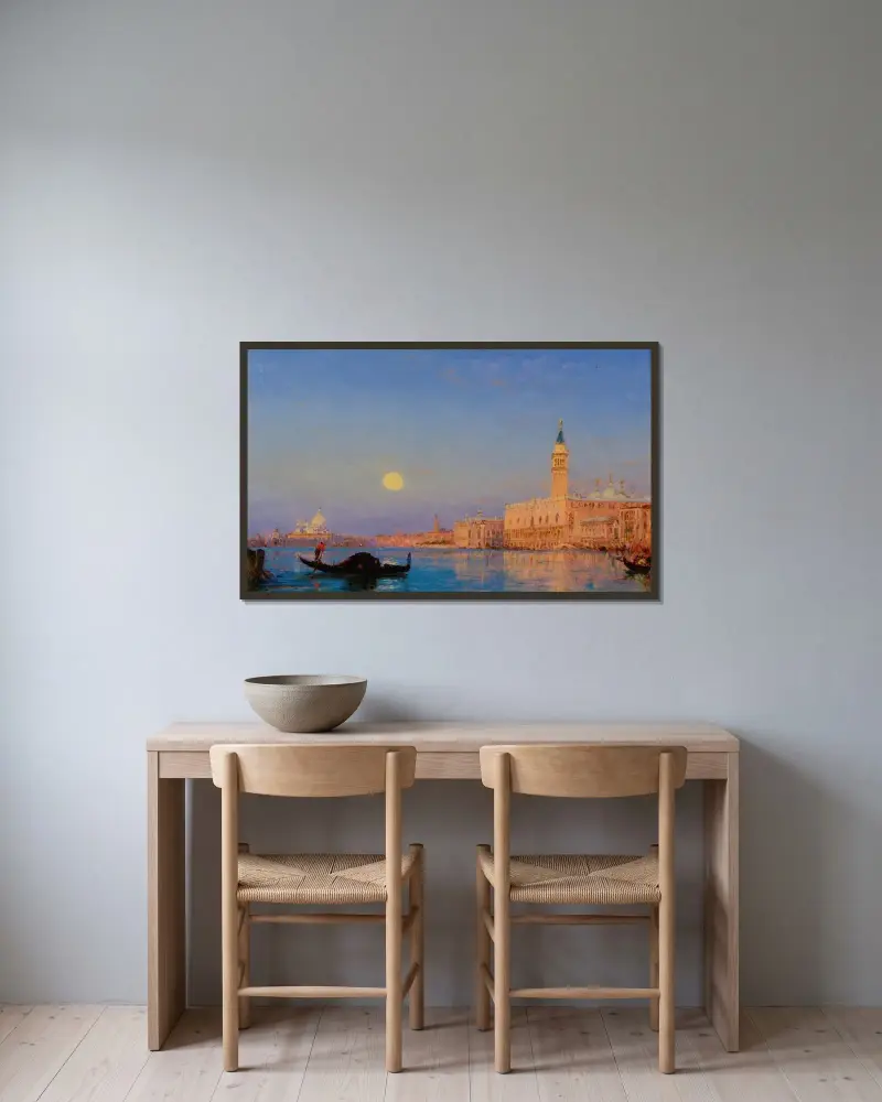Gondol framför det stora bassängfacket, Venedig av Félix Ziem inramad på en vägg
