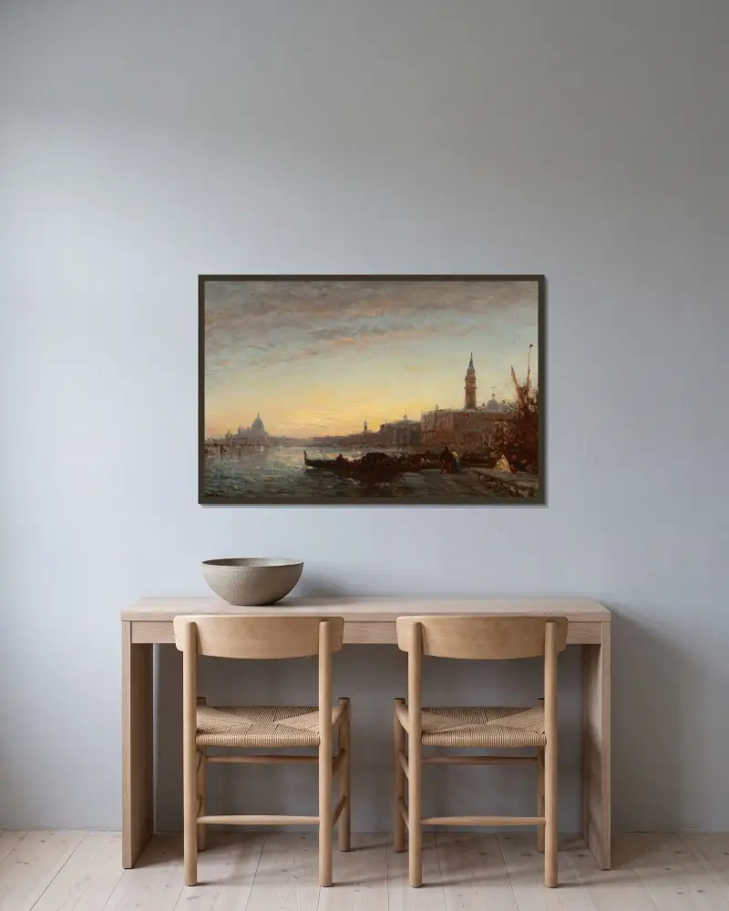 Gondoler vid Esclavons kaj, Venedig av Félix Ziem inramad på en vägg