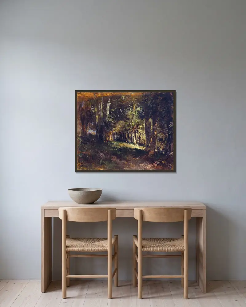 Skogen av Félix Ziem inramad på en vägg