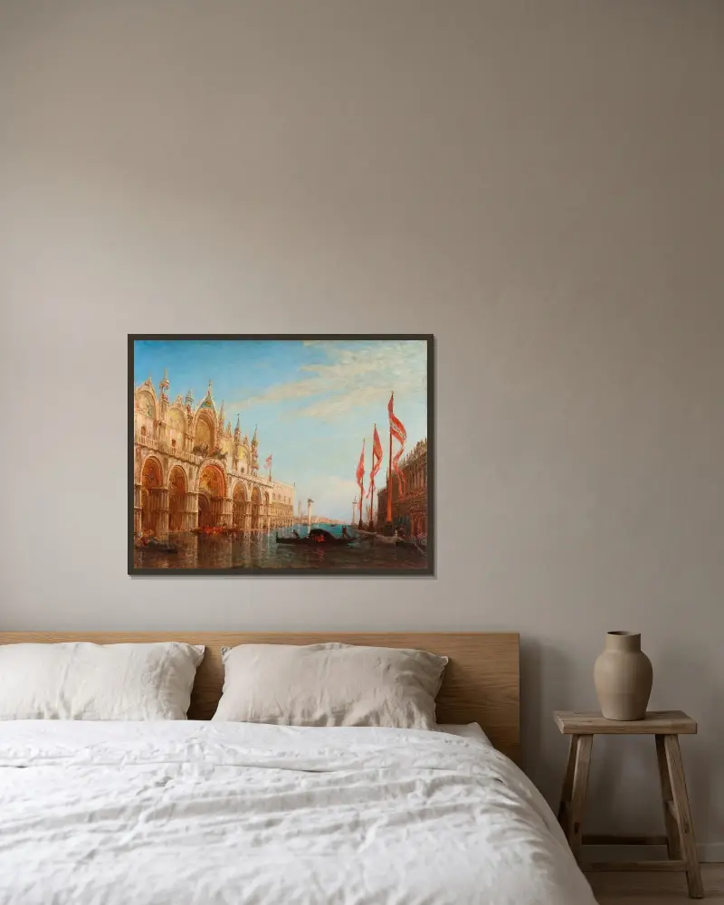 Piazza San Marco, översvämningen 1863 av Félix Ziem inramad på en vägg