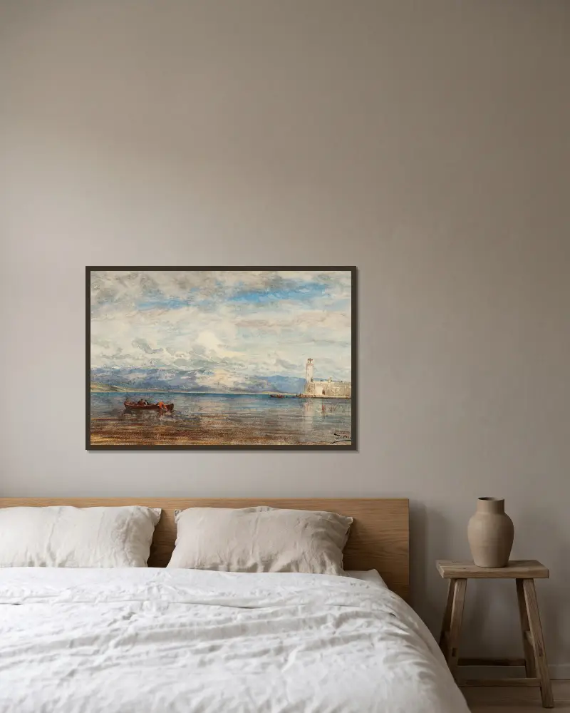 L’avant-Port De Martigues av Félix Ziem inramad på en vägg