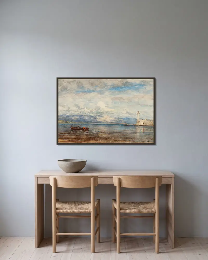 L’avant-Port De Martigues av Félix Ziem inramad på en vägg