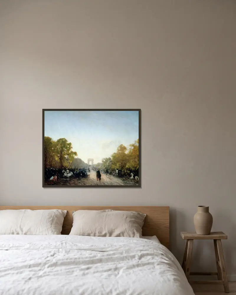 L’avenue Des Champs-Elysées av Félix Ziem inramad på en vägg