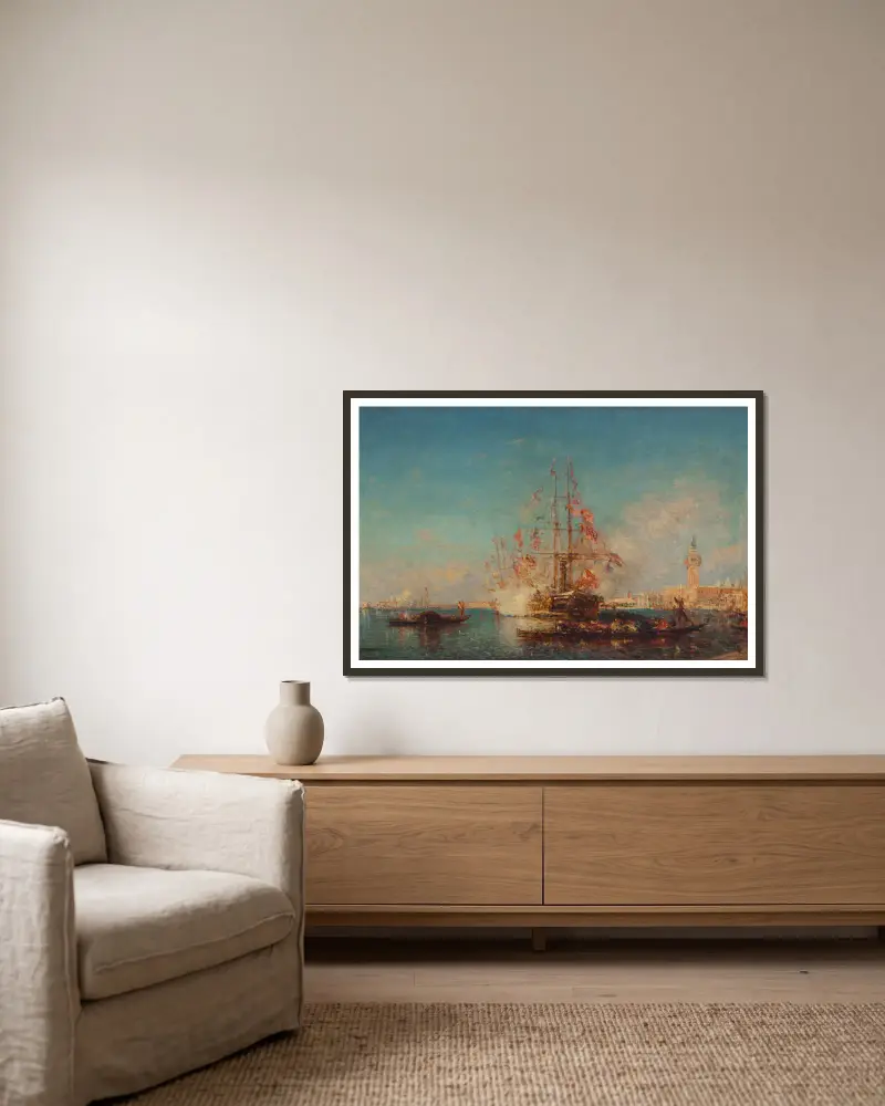 Le Coup de Canon von Félix Ziem gerahmt an einer Wand