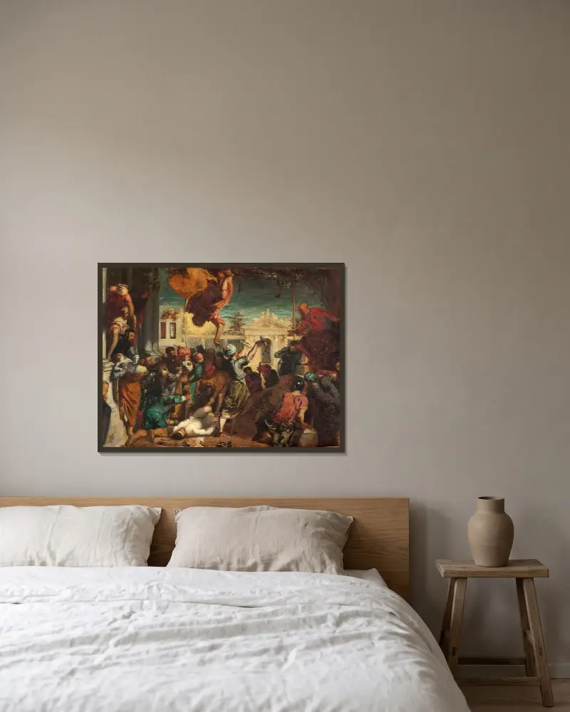 Slavens mirakel, kopia efter Tintoretto eller Sankt Markus martyrium av Félix Ziem inramad på en vägg