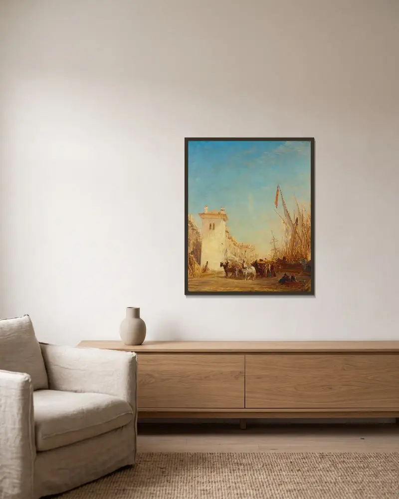 Kajen Saint-Jean i Marseille av Félix Ziem inramad på en vägg