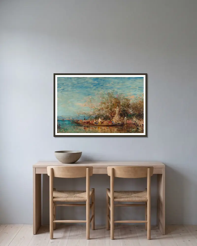 Die Opfergabe an die Madonna von Félix Ziem gerahmt an einer Wand