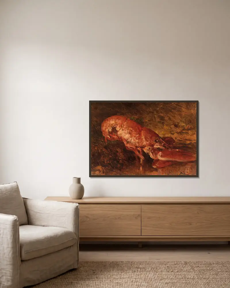 Nature Morte Au Homard av Félix Ziem inramad på en vägg