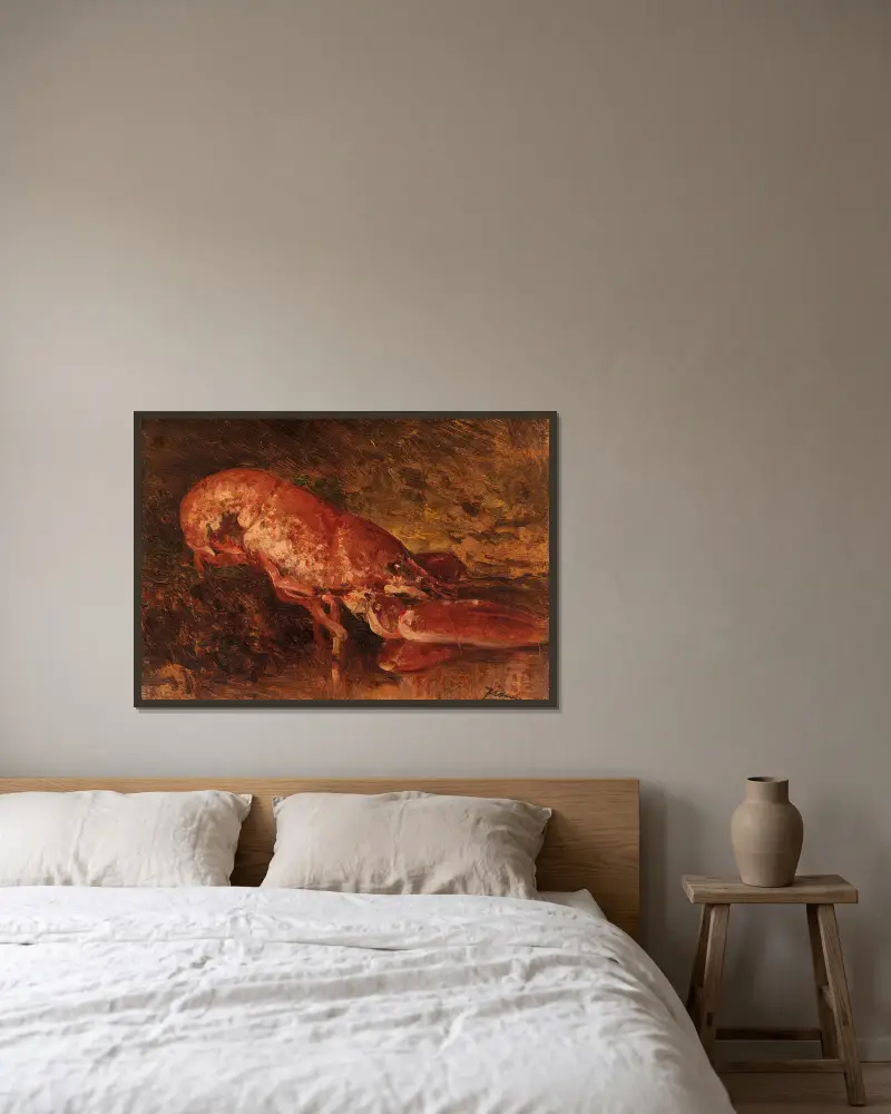 Nature Morte Au Homard av Félix Ziem inramad på en vägg