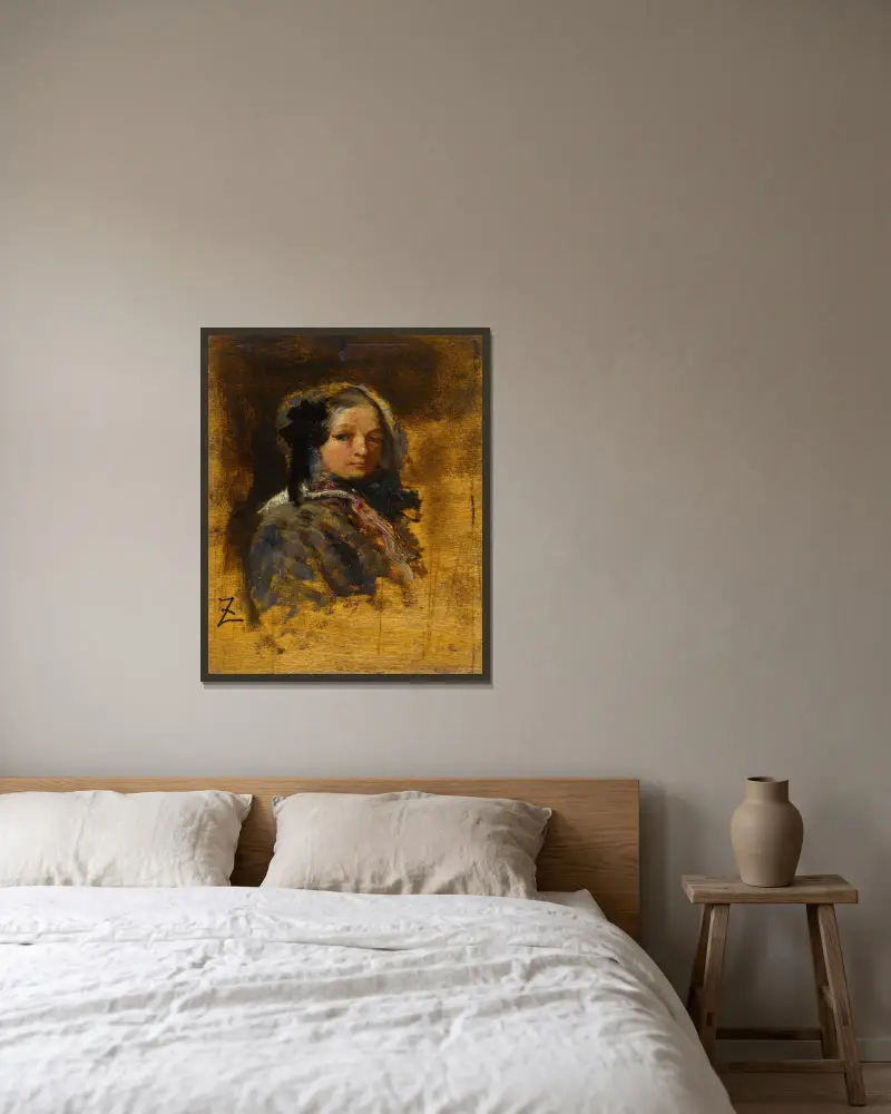 Porträtt av ung flicka av Félix Ziem inramad på en vägg