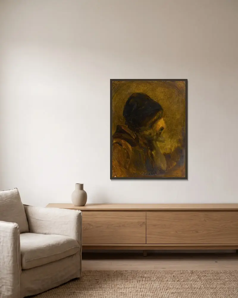 Manshuvud, efter Rembrandt av Félix Ziem inramad på en vägg