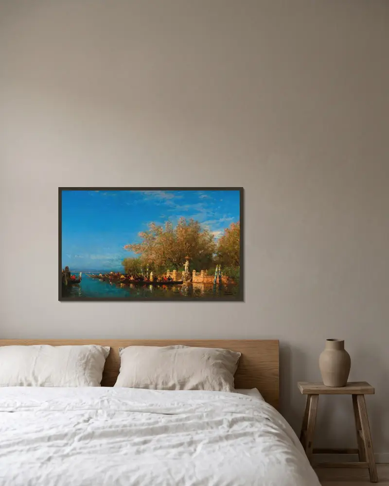 Venedig, eine Gondelfahrt zur Madonna am Eingang des Jardin Français von Félix Ziem gerahmt an einer Wand