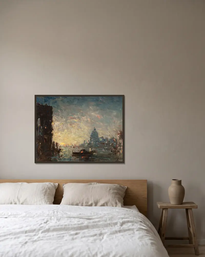 Venise Au Coucher Du Soleil av Félix Ziem inramad på en vägg