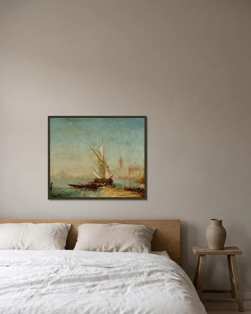 Vy över Venedig med Dogepalatset av Félix Ziem inramad på en vägg