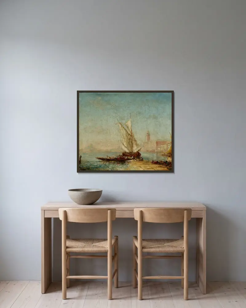 Vy över Venedig med Dogepalatset av Félix Ziem inramad på en vägg