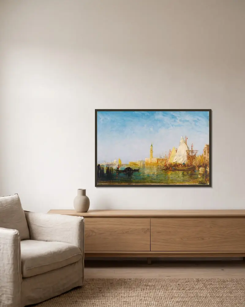 Utsikt över Venedig med Dogepalatset av Félix Ziem inramad på en vägg
