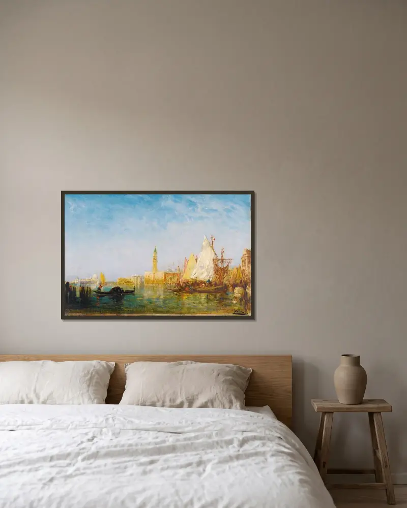Utsikt över Venedig med Dogepalatset av Félix Ziem inramad på en vägg