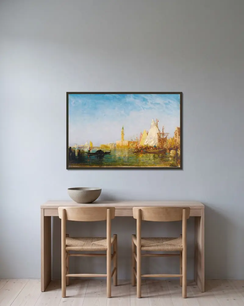 Utsikt över Venedig med Dogepalatset av Félix Ziem inramad på en vägg