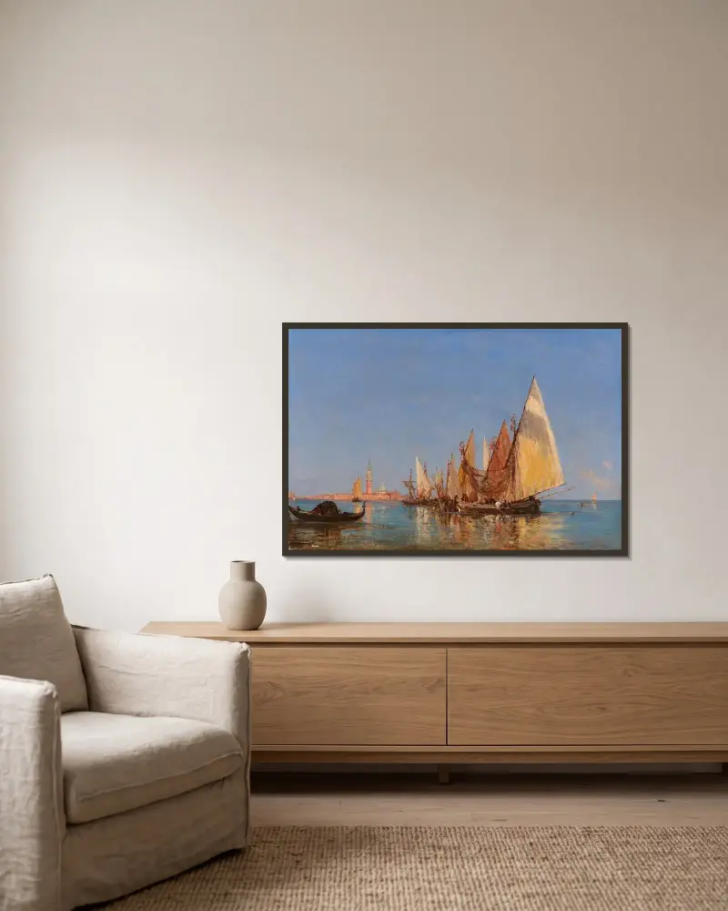 Vy över Venedig med San Giorgio Maggiore av Félix Ziem inramad på en vägg