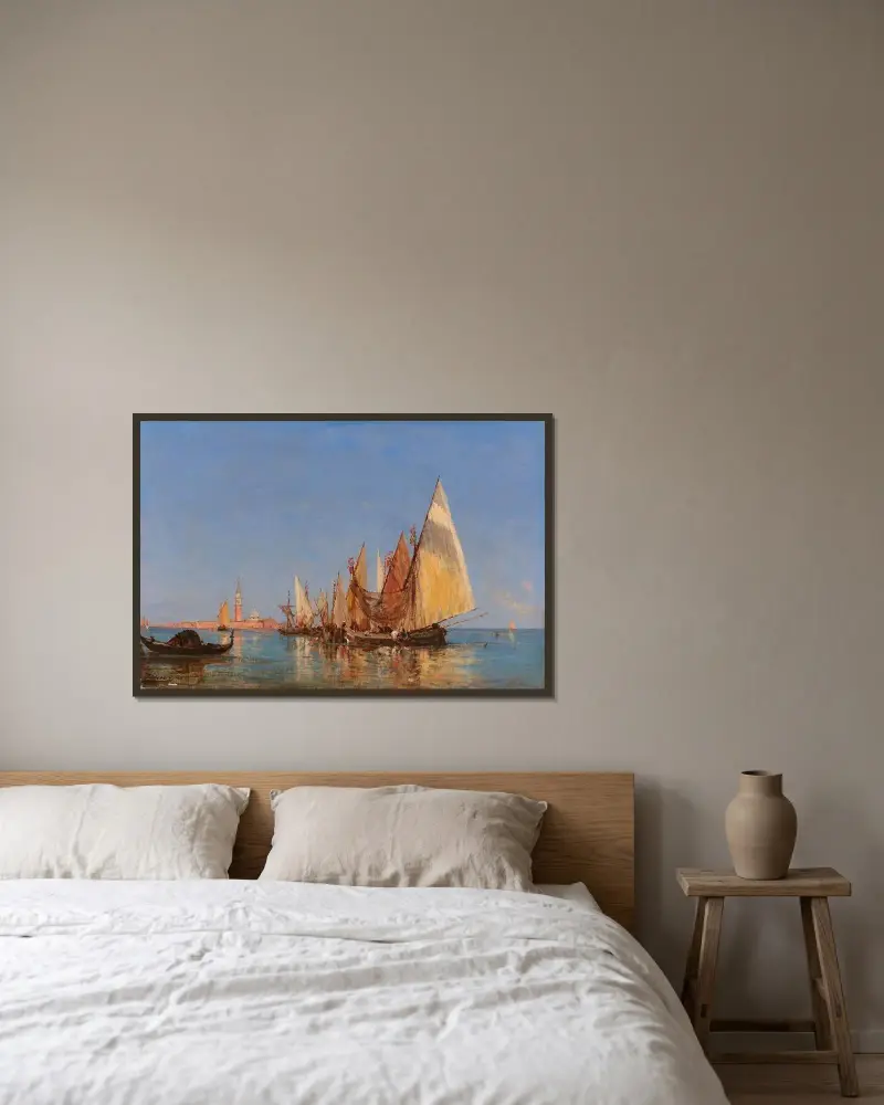 Vy över Venedig med San Giorgio Maggiore av Félix Ziem inramad på en vägg