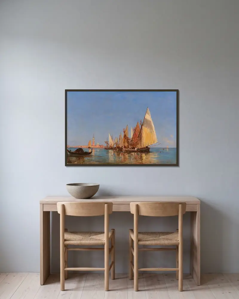 Vy över Venedig med San Giorgio Maggiore av Félix Ziem inramad på en vägg