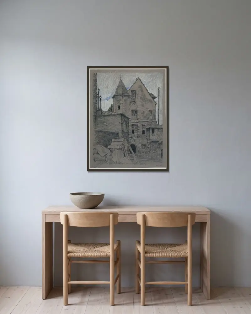 Gården vid rue des Gobelins 19 av Ferdinand Boberg inramad på en vägg