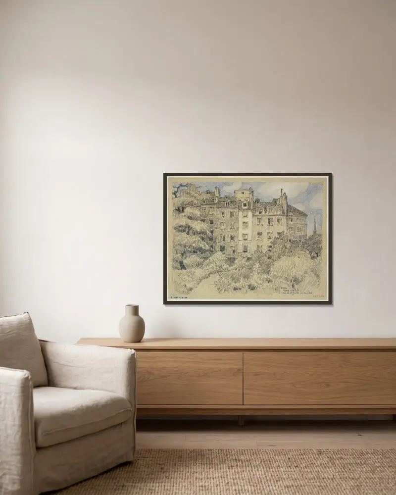 Gården vid Saint-Julien-le-Pauvre av Ferdinand Boberg inramad på en vägg