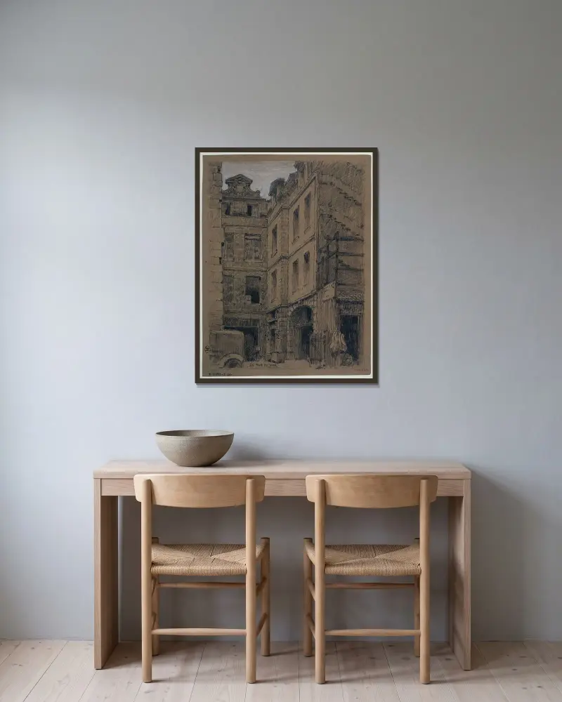 Huset på rue du Jour nr 25 av Ferdinand Boberg inramad på en vägg