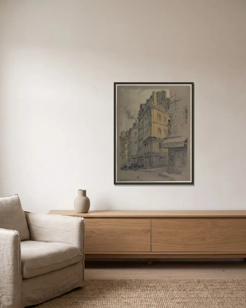 Rue Poissonnière och Rue de Cléry av Ferdinand Boberg inramad på en vägg