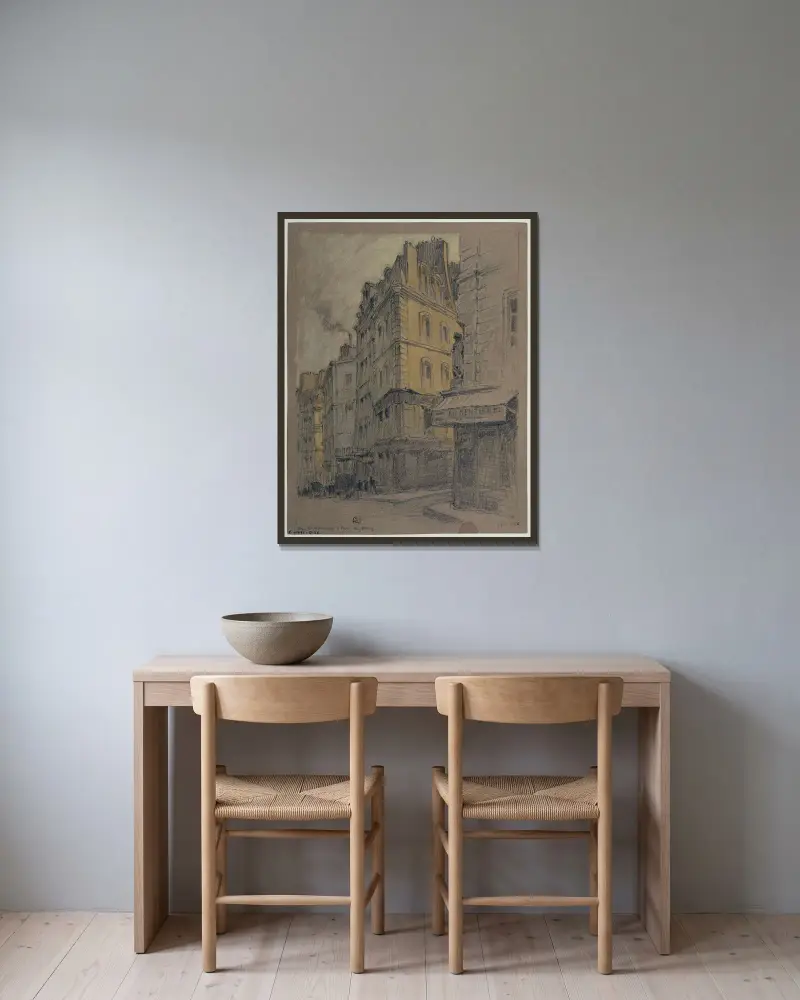 Rue Poissonnière och Rue de Cléry av Ferdinand Boberg inramad på en vägg