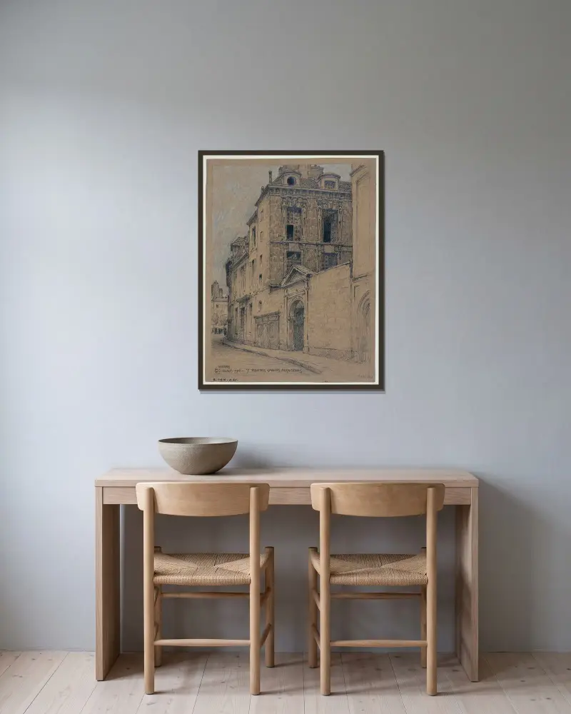 Maison, 7 rue des Grands-Augustins av Ferdinand Boberg inramad på en vägg