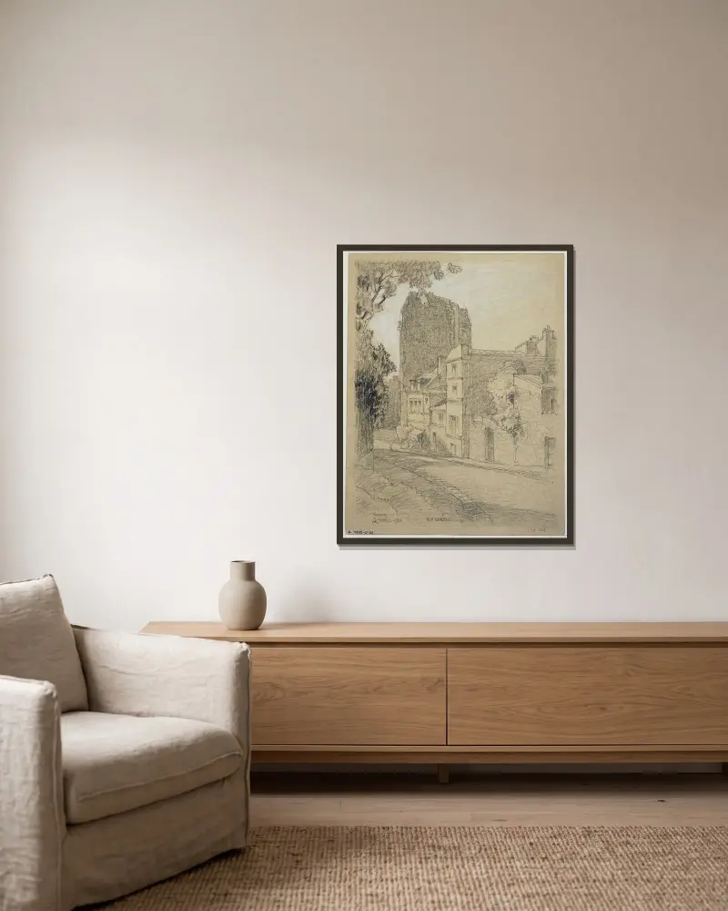 Rue Cortot, på Montmartre av Ferdinand Boberg inramad på en vägg