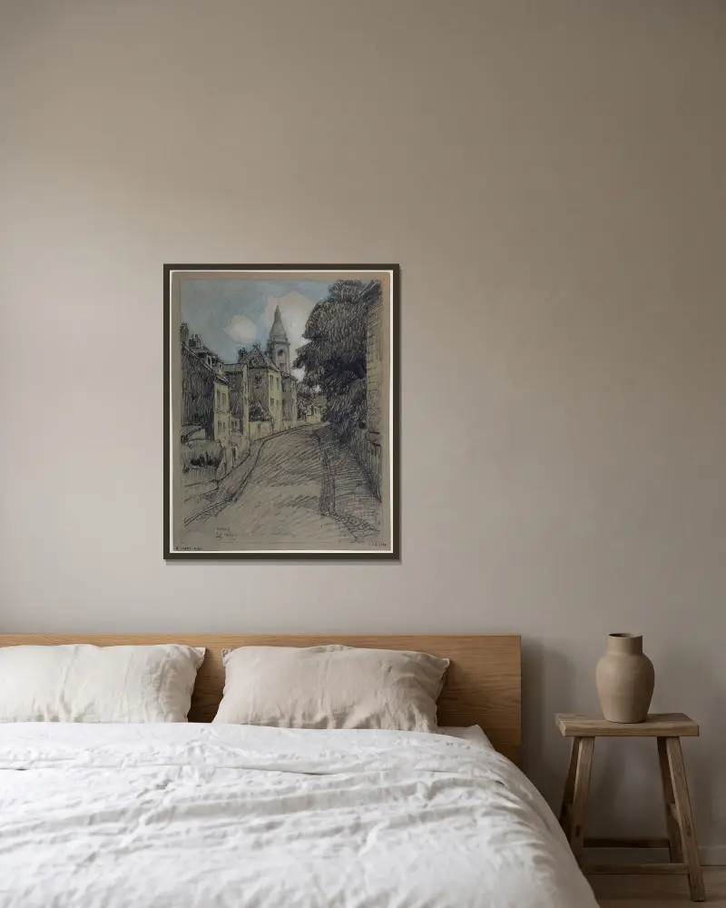Rue de l’Abreuvoir av Ferdinand Boberg inramad på en vägg