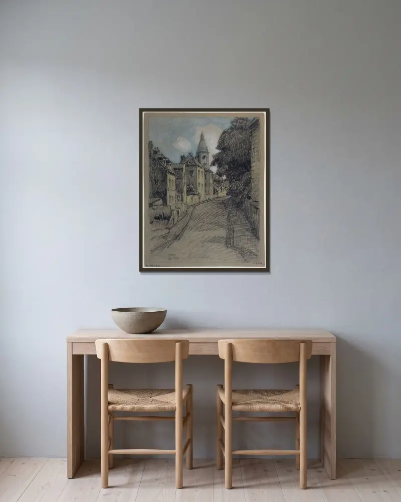 Rue de l’Abreuvoir av Ferdinand Boberg inramad på en vägg