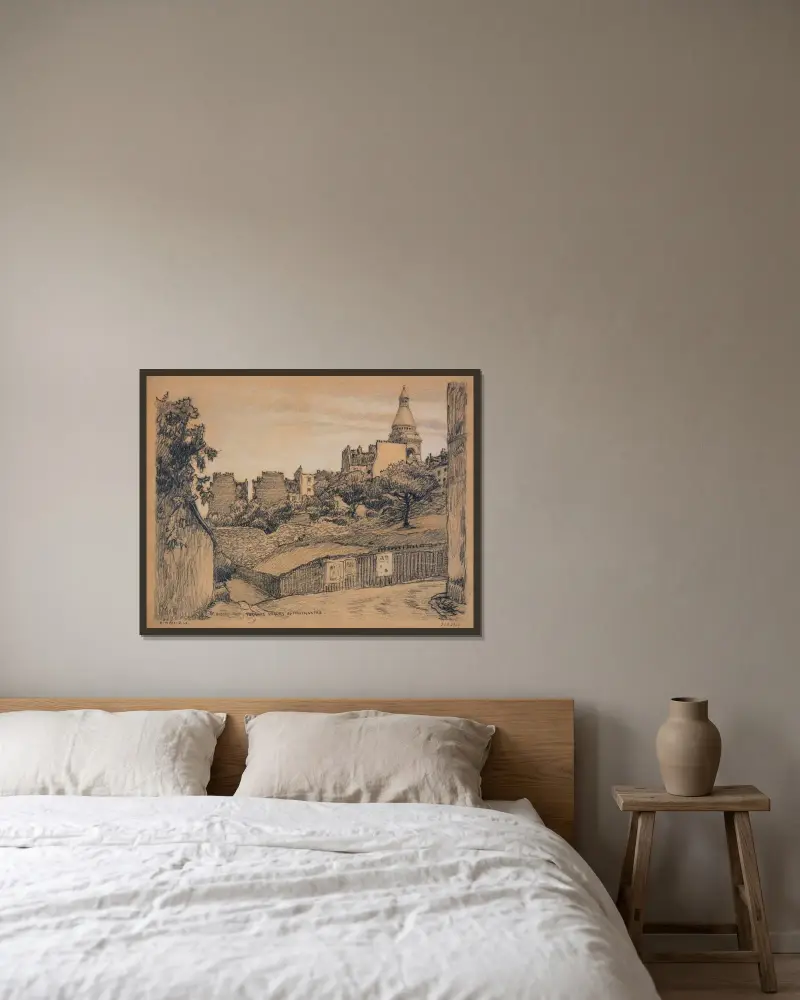 Öde marker i Montmartre av Ferdinand Boberg inramad på en vägg