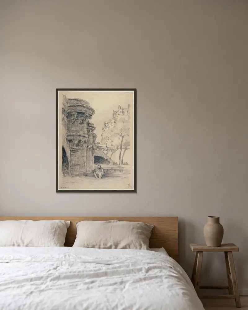 Tre högar på Pont-Neuf av Ferdinand Boberg inramad på en vägg