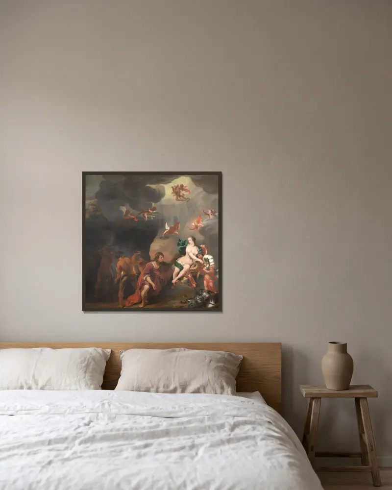 Aeneas Receiving a New Set of Armour from Venus av Ferdinand Bol inramad på en vägg